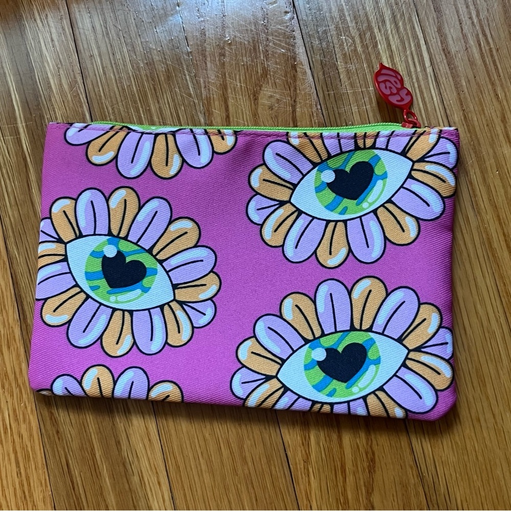 ipsy Pink Cosmetic Bag with Eye and Flower Design